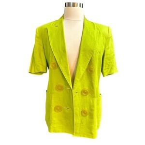 Gorgeous Chartreuse Linen Saks Fifth Avenue Blazer